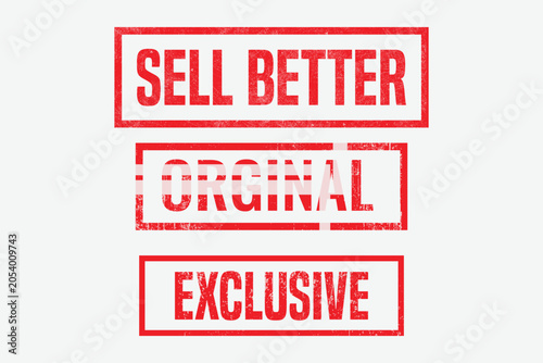 Red Grunge Vintage Rubber Stamp Set with Marketing Labels and Exclusive Offer Mark