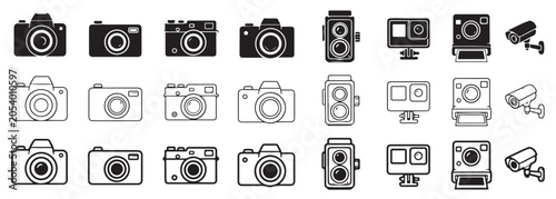 Foto Camera Vector Outline Icons Set, Photography Photo Capture Symbols Collection, D