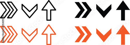 arrows pointing up and right in black and orange
