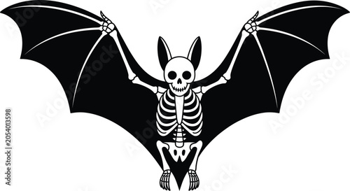 Fotografie Stylized bat skeleton illustration for halloween graphic design with skeleton ha