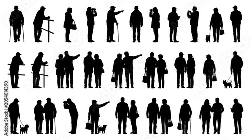 Elderly People Silhouette Collection — Vector CAD Entourage Figures for Architectural Rendering and Urban Scale
