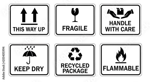 Essential Packaging Symbols - Fragile, Handle with Care, Keep Dry, and More.