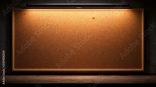 Gloomy cork pinboard illuminated by subtle light, creating a simple and atmospheric composition.