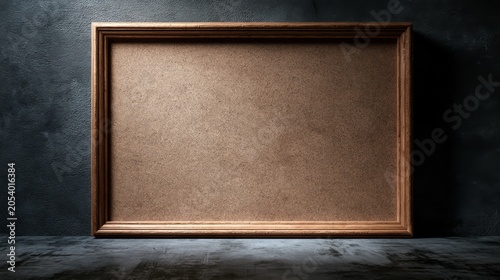 Blank cork pinboard surrounded by shadows, conveying a gloomy and minimalist background concept.