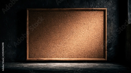 Minimal cork board scene with low lighting, emphasizing emptiness and a somber mood.