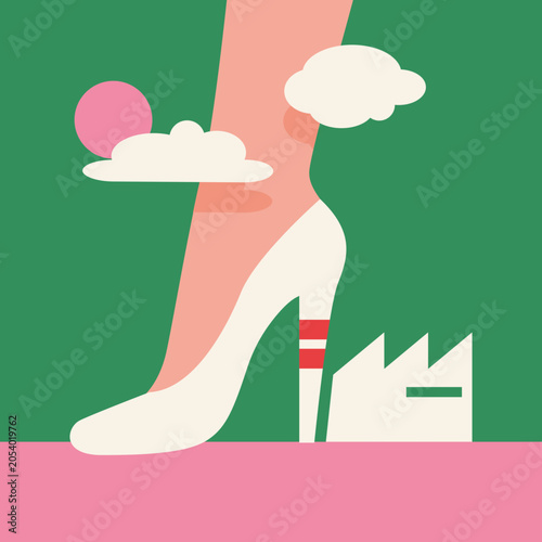 Sustainability Concept Illustration of Factory with Shoe Chimney Representing Fast Fashion Impact