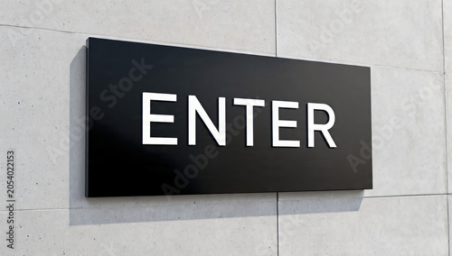 Modern Rectangular Black Signage Displaying Bold White Typography for Building Entrance Wayfinding