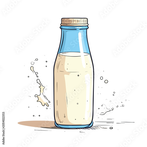 A digital illustration of a glass bottle filled with creamy milk.