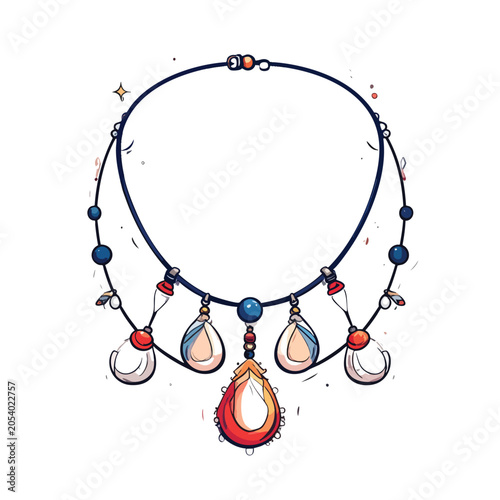 Elegant handmade jewelry necklace with colorful gemstone pendants illustration.