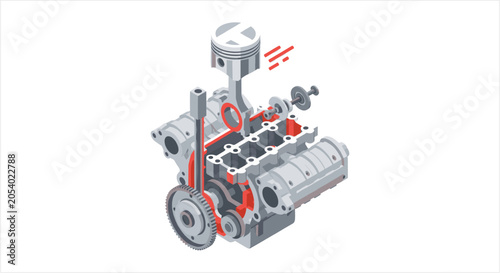 Vászonkép Detailed Cutaway Illustration of an Internal Combustion Engine.