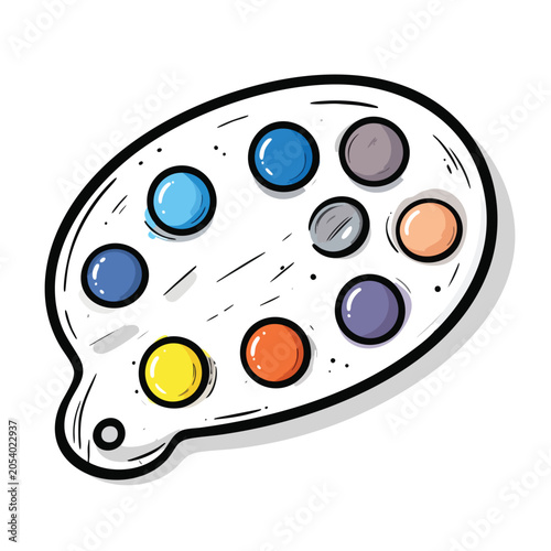 Hand drawn illustration of a colorful paint palette for artists.