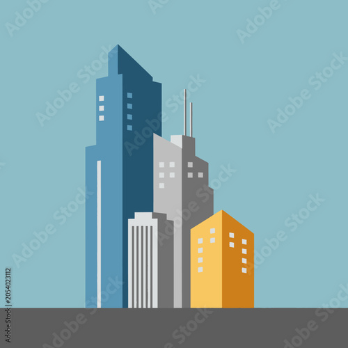 Modern City Skyscrapers Office Buildings.