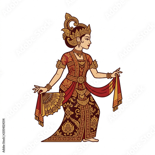 Fotografi Traditional Indonesian Dancer in Elaborate Costume.