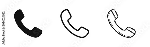 Foto Telephone Receiver Icons in Three Styles: Solid, Outline, and Hand-Drawn for Con