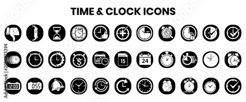 Canvas Print Collection of various time and clock icons on a white background