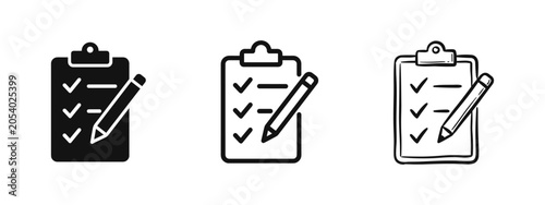 Quadro su tela Clipboard with checklist and pencil icon set for survey, task management and tes