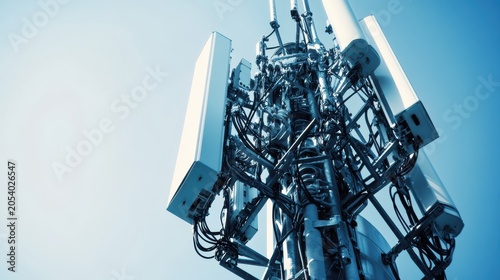 Close up of 5G cellular antenna tower against the clear sky
