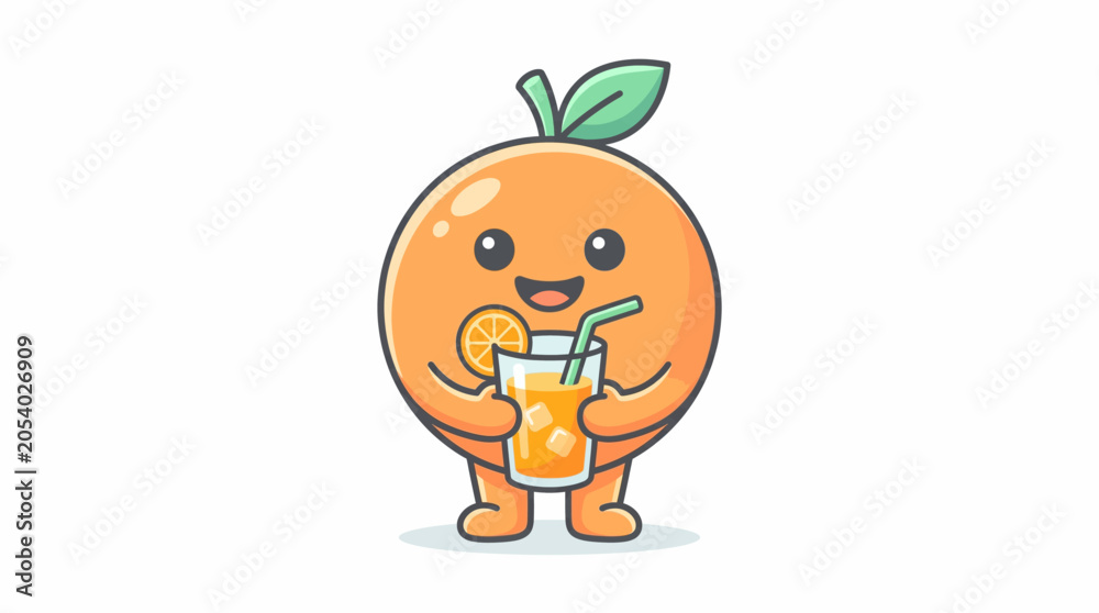 Fototapeta premium Cartoon orange character with juice.