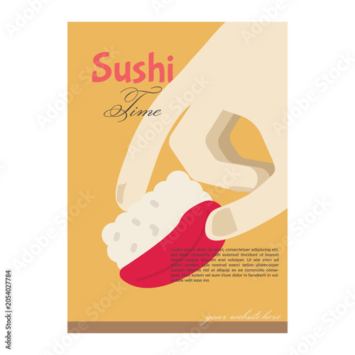 Japanese Sushi Restaurant Poster Collection Vector Set Food Promotion Flyer Templates with Cute Sushi Characters