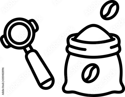 Espresso tamper and coffee bean sack icon vector illustration