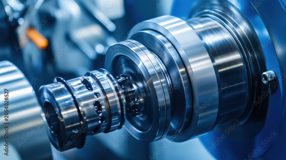 Fototapeta premium Industrial Deburring Machine Processing Metal Components Close Up