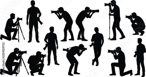 Tableau sur toile Professional photographers taking photos with telephoto lenses on tripods and mo