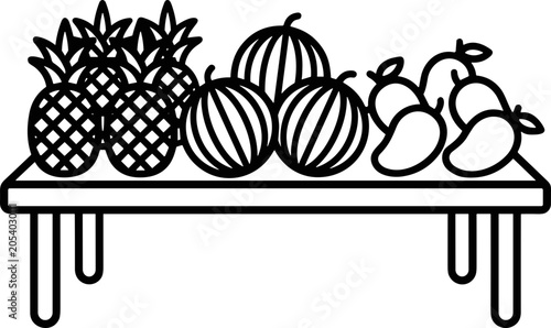 Bild auf Leinwand Pineapples, Watermelons, and Mangoes on a Table - Fresh Fruit Illustration