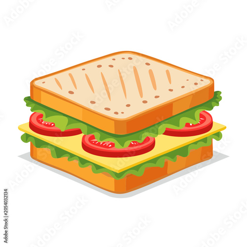 Cartoon sandwich with cheese, tomato and lettuce