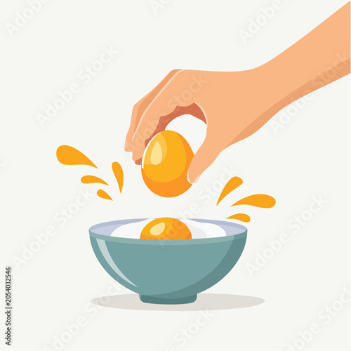 Hand Cracking Egg into Bowl