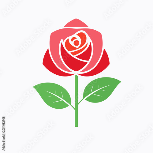Stylized Red Rose Icon with Green Leaves