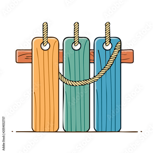 Three flat design hangers in orange teal and blue
