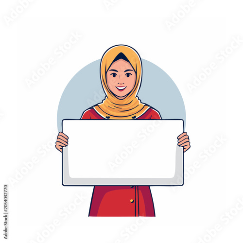 Woman in headscarf using laptop flat design