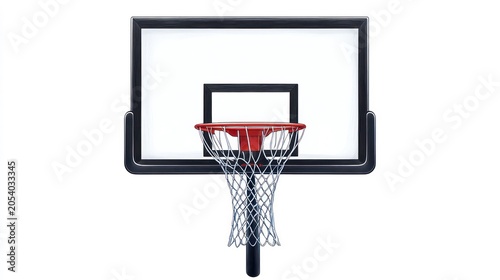 A hand-drawn black basketball hoop with a net and a basketball goal on a white background