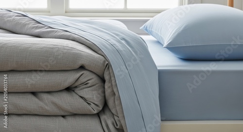 Relaxed Linen Blend Duvet With Soft Drape on a Bed in Soft Natural Light