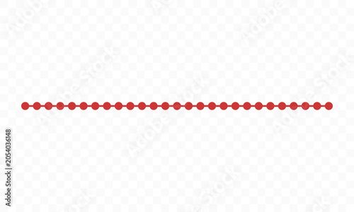 Red dotted line vector icon, straight horizontal border with circles, simple divider graphic element, decorative text separator, underline symbol with dots, clean stroke design isolated.