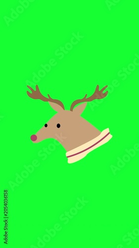 Christmas Reindeer Head Green Screen Animation