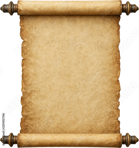 Old unrolled parchment scroll isolated on transparent background