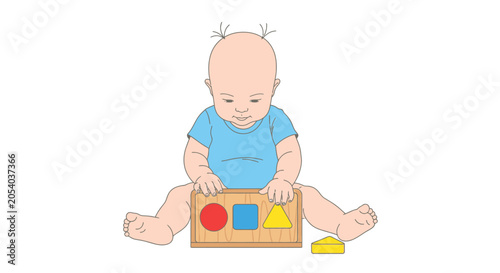 Fényképezés Baby with Down Syndrome playing with shape sorter toy, learning shapes
