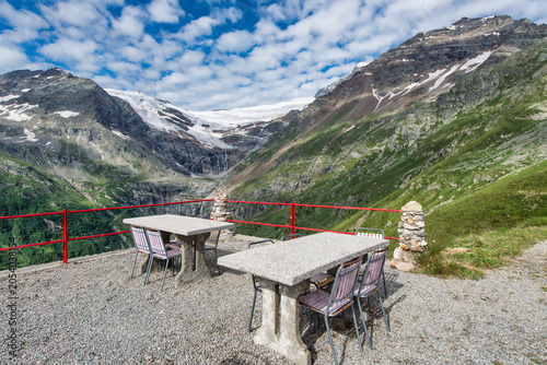 Mountain Terrace with Glacier View in the Alpine Highlands