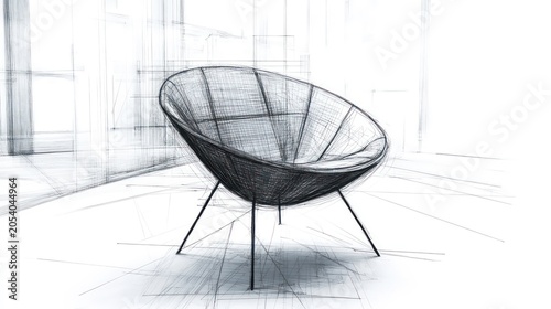 Intricate sketch of modern chair design in detailed schematic blueprint
