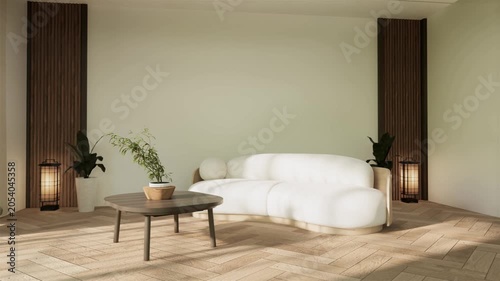 Mock up empty japanese on Modern room white color tone interior modern japandi style.3D rendering