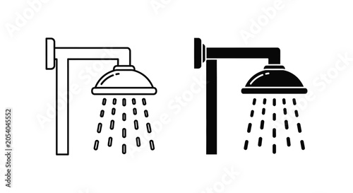 Two shower heads with water flow illustration