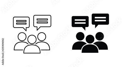 Two groups of people talking with speech bubbles
