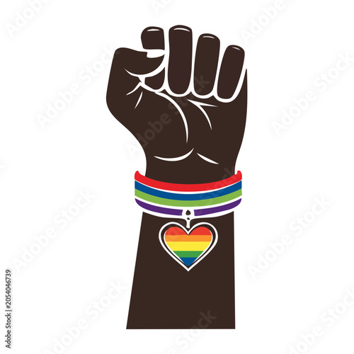 Raised Fist with Rainbow Bracelet and Heart