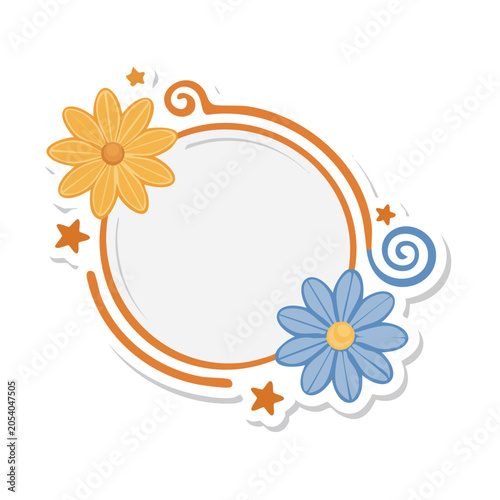 Cartoon decorative frame with flowers and stars