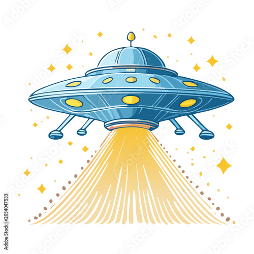 Cartoon flying saucer with light beam