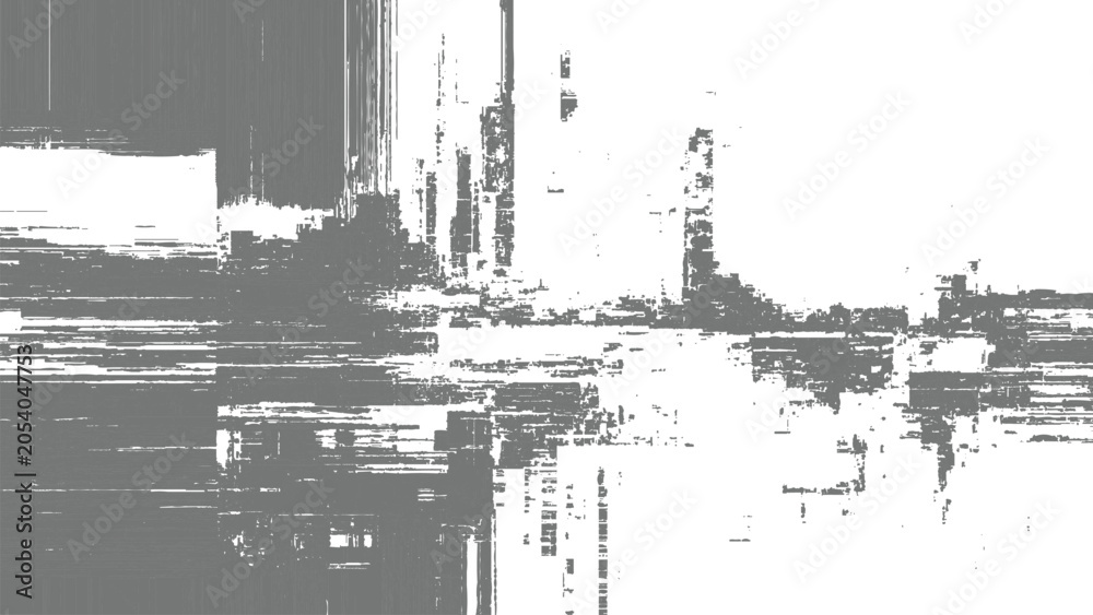 Fototapeta premium Glitchy distorted digital abstract with grey and white pixels and horizontal lines