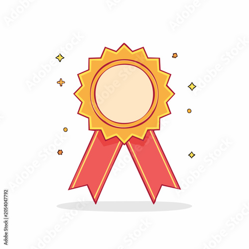 Golden Award Ribbon with Red Ribbons and Sparkles