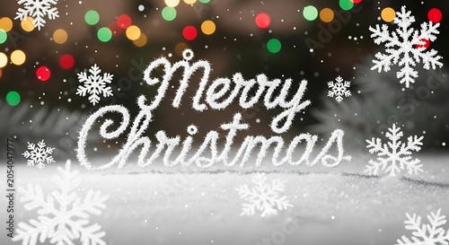 Merry Christmas Celebration with Snowflakes and Festive Bokeh Lights.