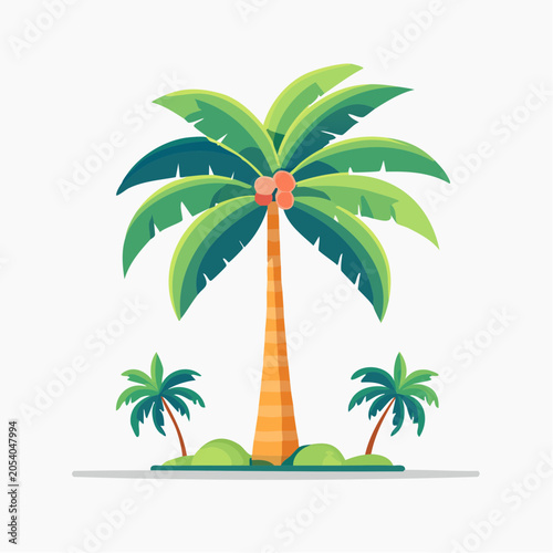 Stylized illustration of palm trees with coconuts